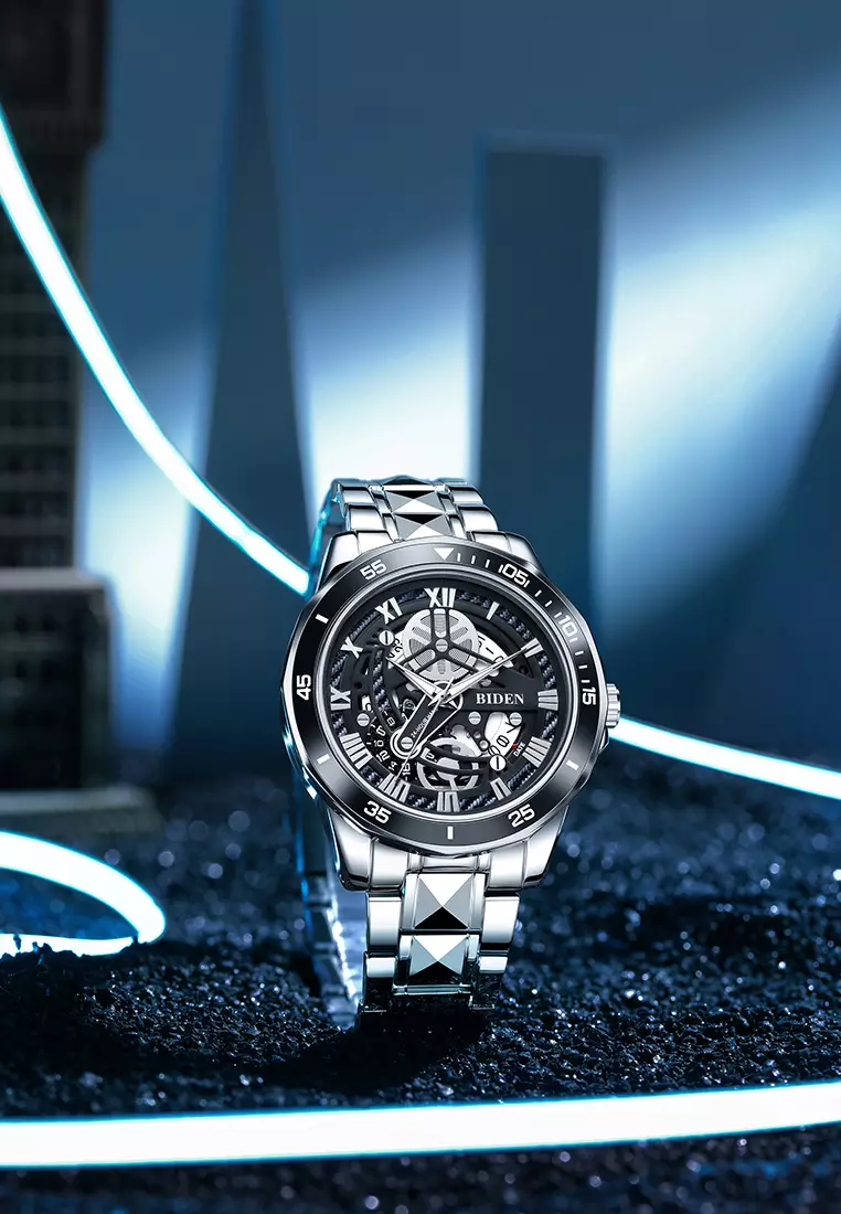 Jam Tangan Pria Original Kalendar Anti Air Tali Stainless Steel Jam Tangan Cowok silverblack