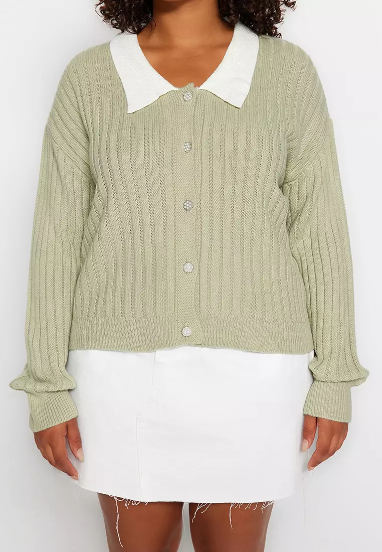 Ribbed Collar Detailed Knitwear Cardigan