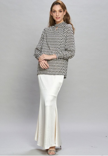 Loveaisyah multi Victoria Geometric Blouse & Satin Skirt Modern Baju Kurung CD6D7AA5E8BD30GS_1