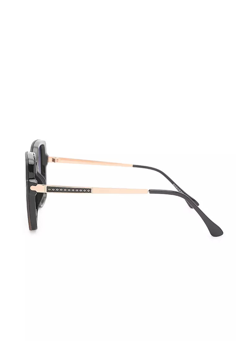 Unisex Fashion Sunglasses - Glossy Black / Grey-Light Pink