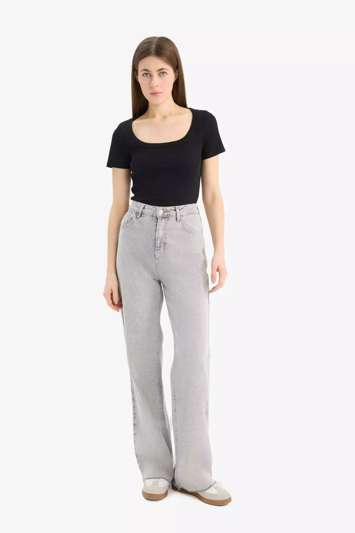 Slim Fit Tight Fit Crew Neck Basic Plain Ribbed Camisole Short Sleeve Black T-Shirt F0684Ax25Sp