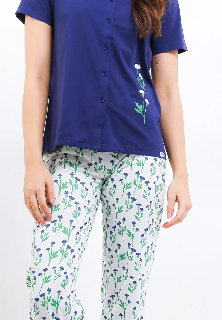 Pyjama Baju Tidur Short Sleeve Long Pants Sleepwear
