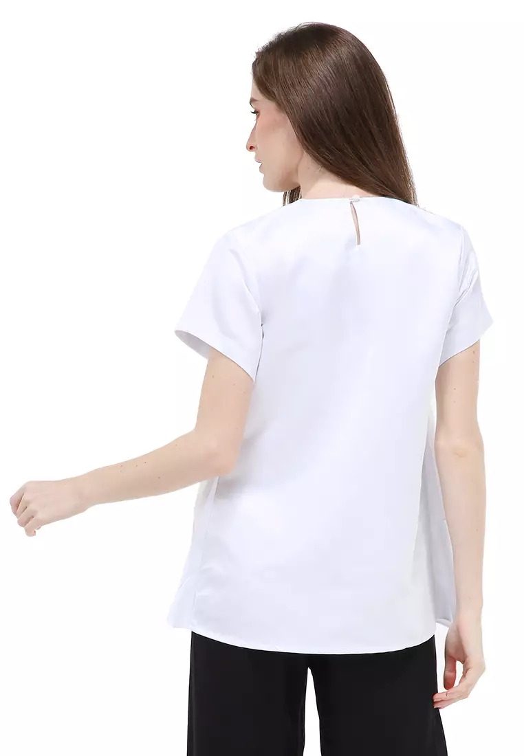 Kailah Blouse Short Sleeves Wanita Motif Polos Atasan Casual - White