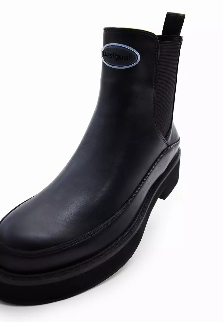 Black Low heel faux leather ankle boots