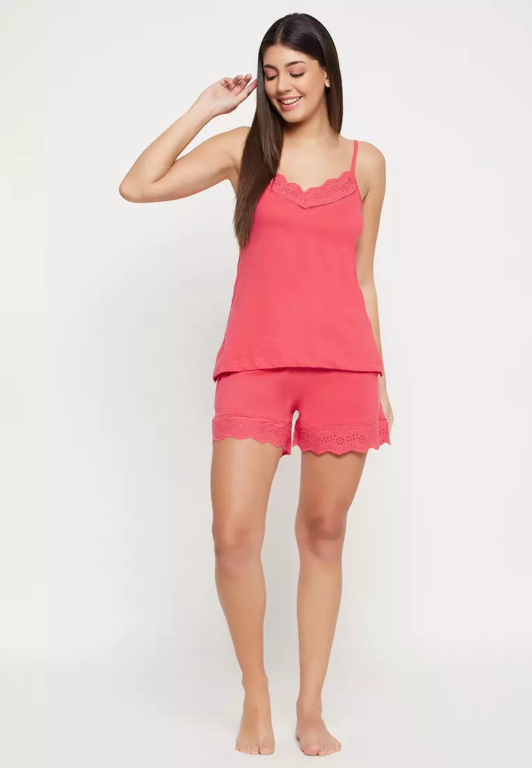 Buy Clovia Chic Basic Cami Top & Shorts Set in Magenta - 100