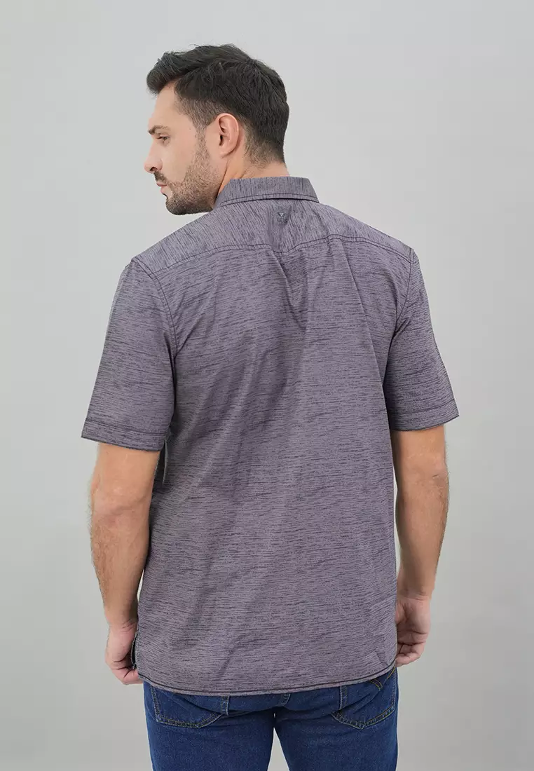 LGS - Regular Fit - Kemeja Casual Pria - Lengan Pendek - Motif Polos - Abu - CSH.272.S570.1309.C