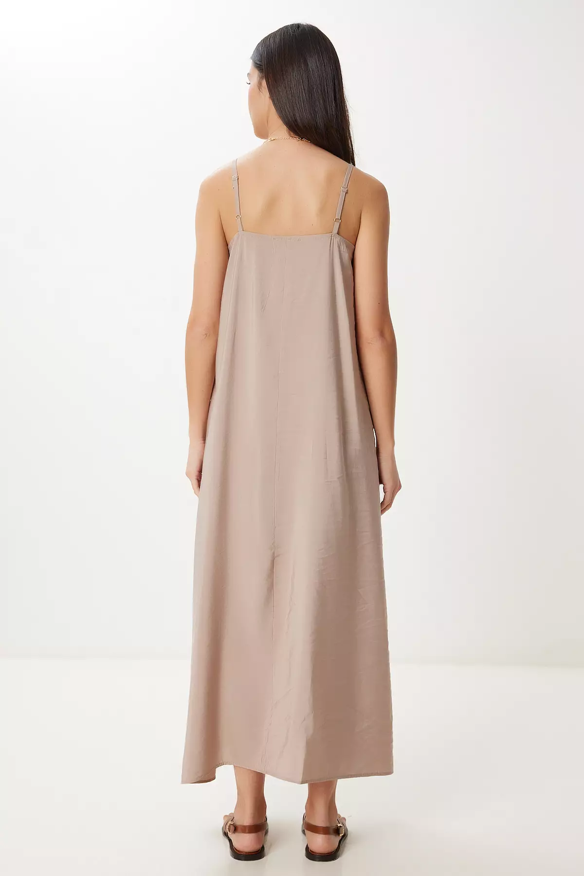 Women's Beige Strap Basic Summer Modal Dress Fn03474