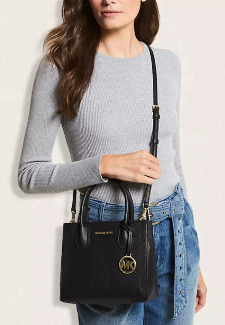 Michael Kors Mercer Medium Pebbled Leather Crossbody Bag Black