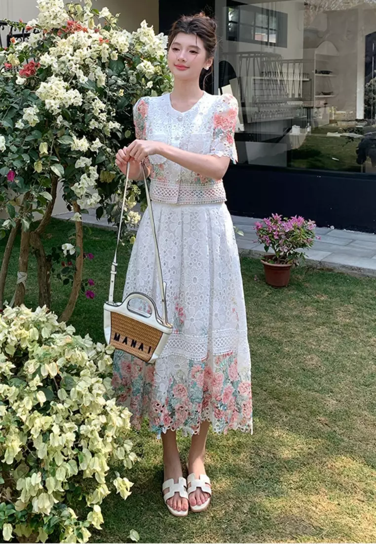 優雅蕾絲刺繡上衣修身裙子套裝CA26033021PI