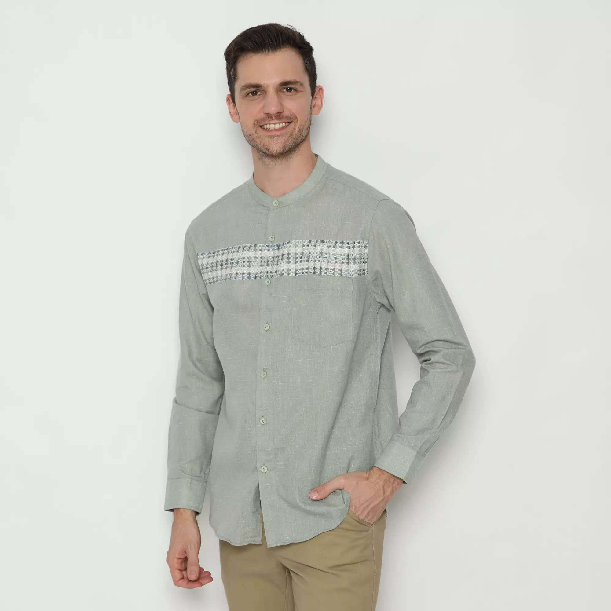 Platini Kemeja Koko Pria Lengan Panjang Katun Sage Green 961303.52