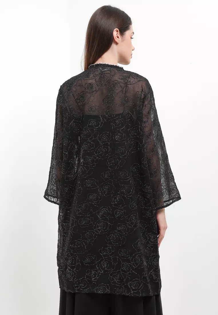L/S Flo Emb Pearl Trims Organza Outer