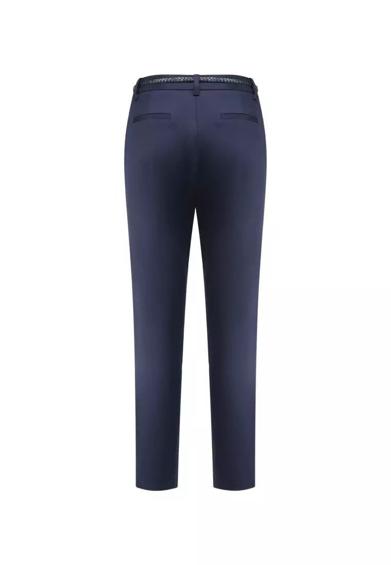 Cotton Blend Spandex Satin Ankle Skinny Pants With Belt