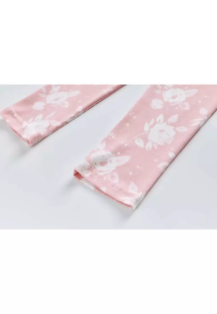 嬰兒小孩睡衣 粉白色花朵上衣及褲子套裝