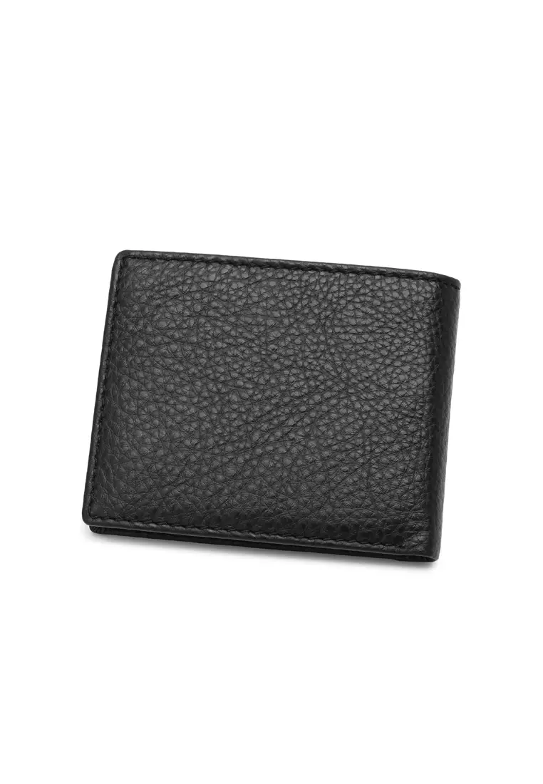 Men's RFID Bi Fold Genuine Leather Center Flap Short Wallet With Coin Compartment