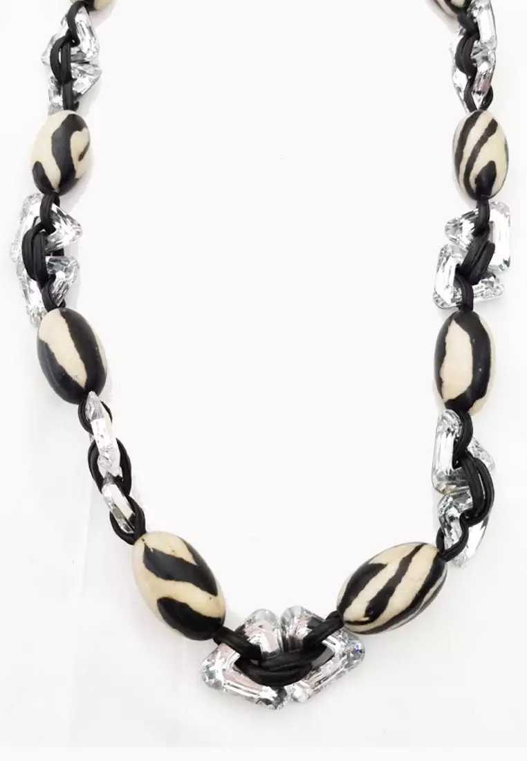 Striped Beads Necklace Kalung Wanita Black