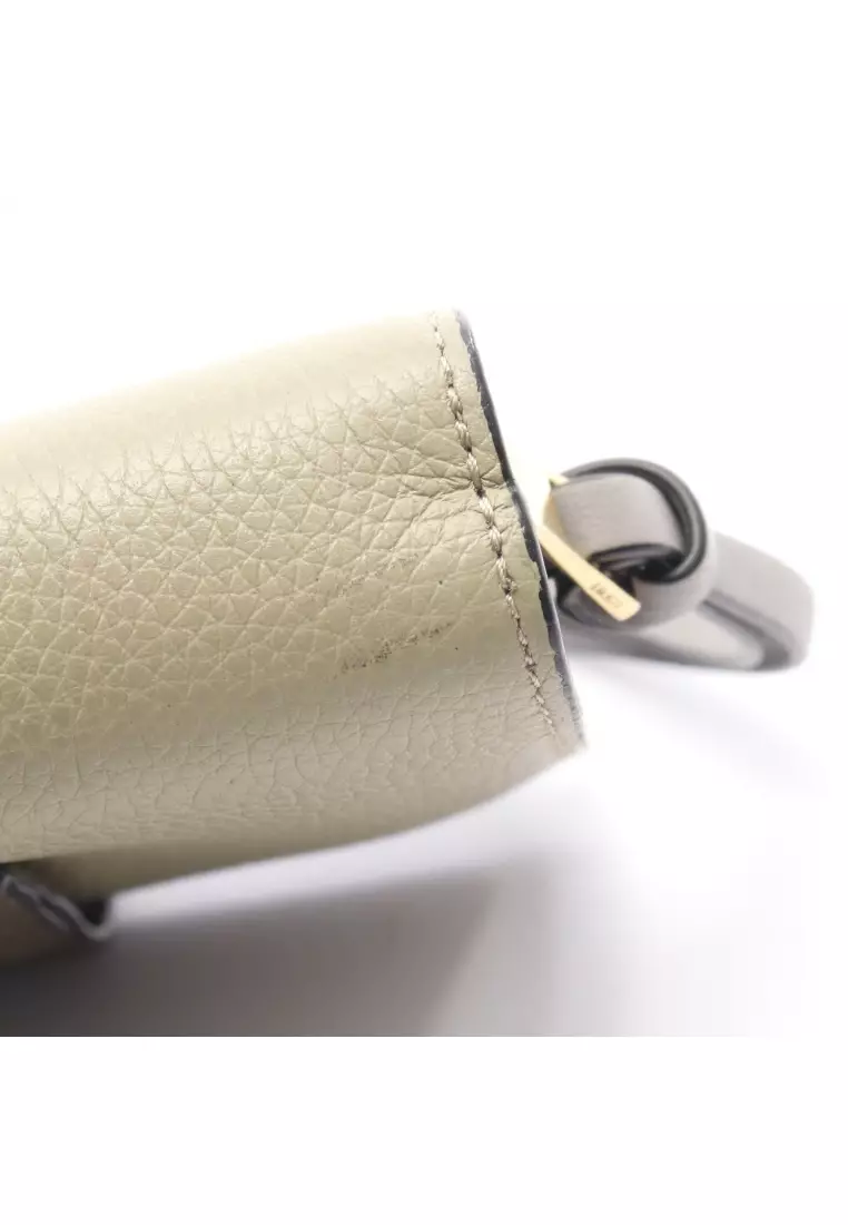 Pre-Loved LOEWE compact zip wallet Bi-fold wallet leather gray green Khaki green gray