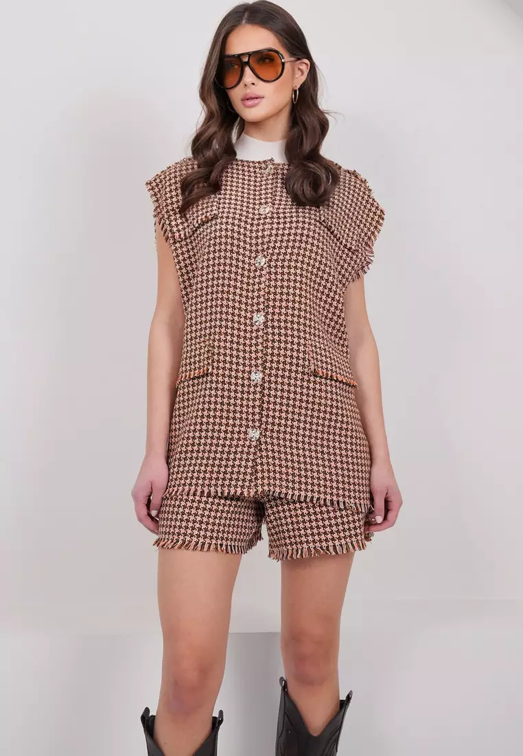 Sleeveless Tweed Jacket And Skort Set