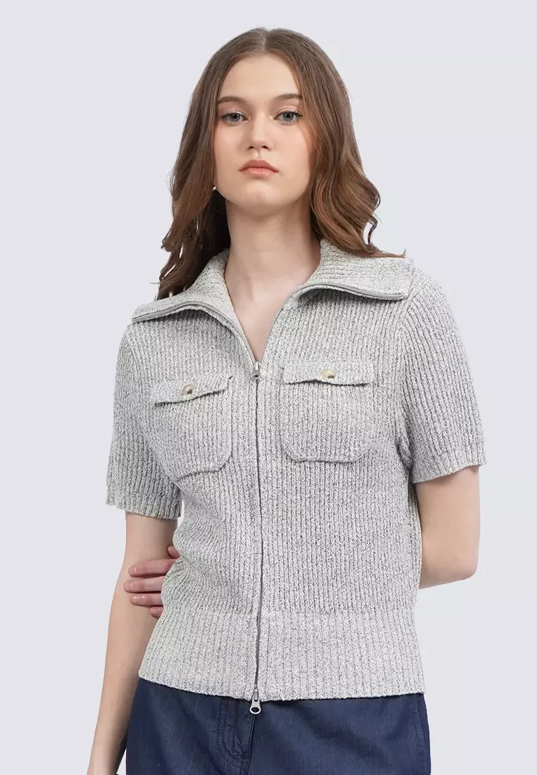 Short Sleeve Textured Knit Top TAUPE