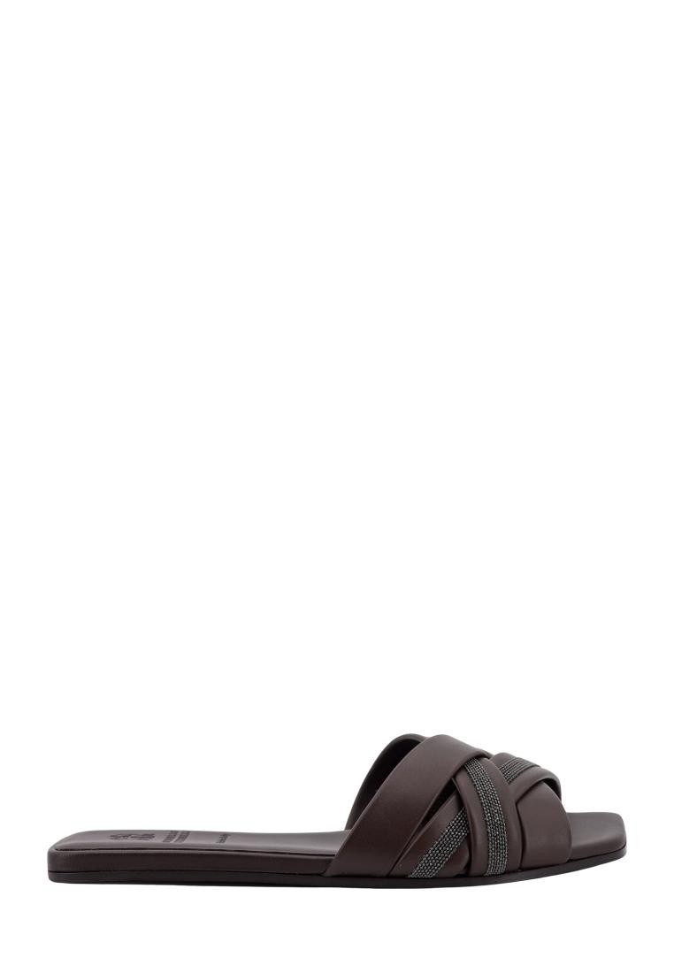 BRUNELLO CUCINELLI - Leather sandals with iconic jewel application - Brown