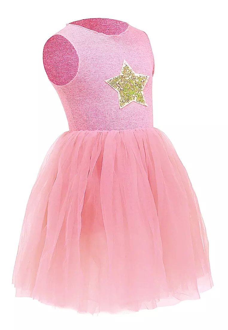 Bianca Dress Anak Perempuan Motif Bintang Gaun Desain Payet Sleeveless Material Cotton ORIGINAL - Pink