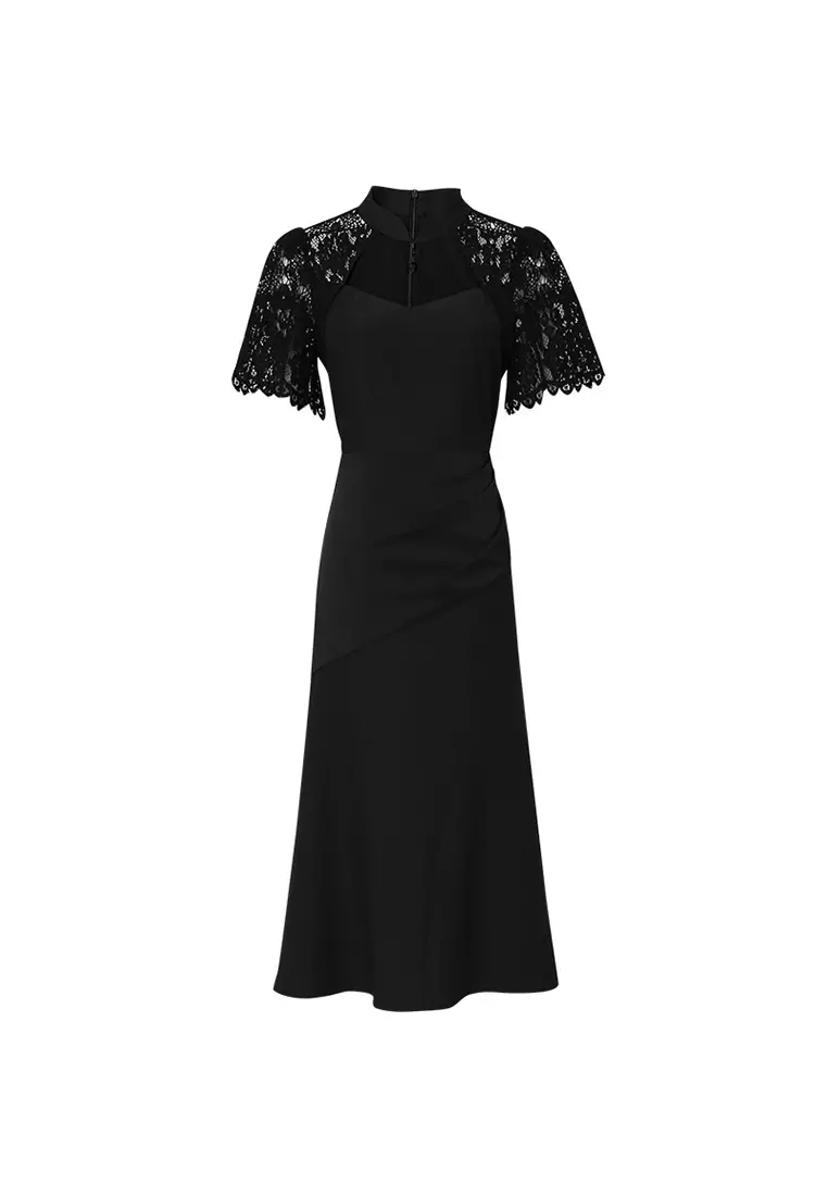 Sunnydaysweety 2024 new standing collar cheongsam design lace dress ...