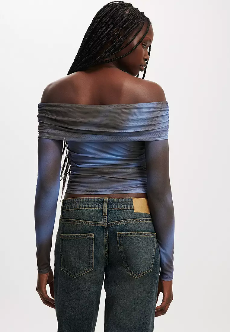 Ashley Off Shoulder Mesh Long Sleeves Top
