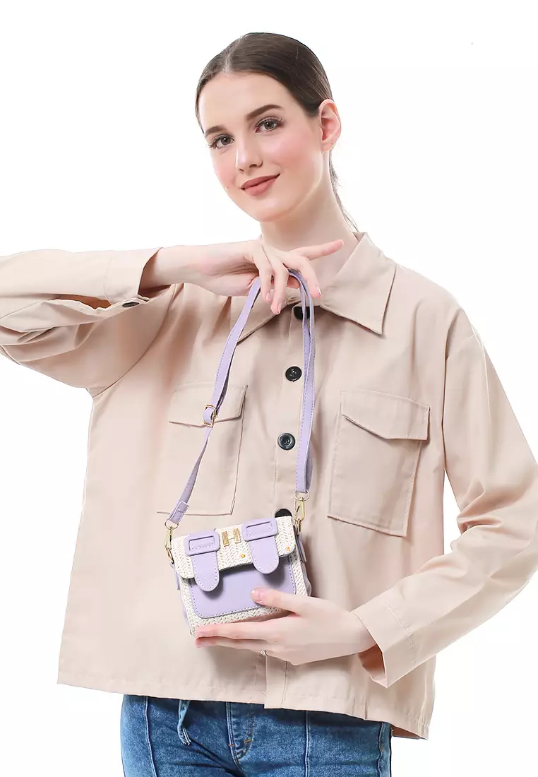 Eilaria Tas Selempang Wanita Sling Bag Mini Uniqe Design Material Leather ORIGINAL - Purple