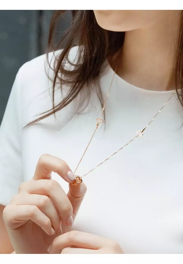 Delicate Gold 18K Rose Gold Love Heart Necklace for Women 92632N