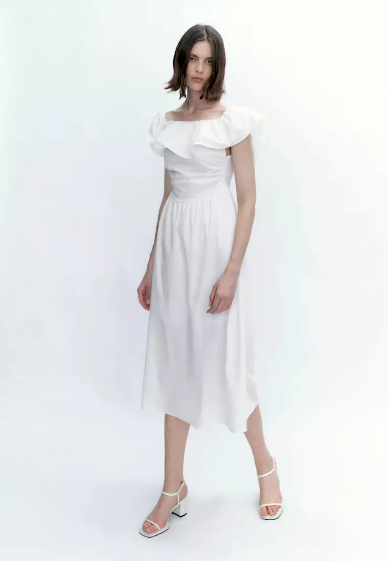 White off the on sale shoulder skater dress