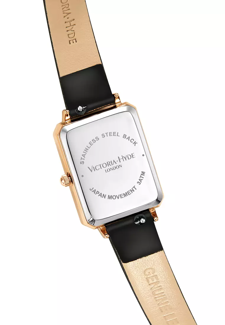 Hampton 22×28 mm女士手表 綠色珍珠母貝表盤 優雅方形手表 配黑色真皮表帶 -綠色