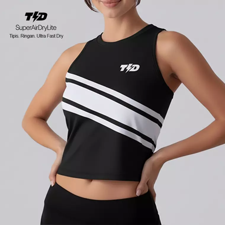 TDACTIVE Crop Tank Top Lari Running Td Bolt 3lines hitam putih LSE98