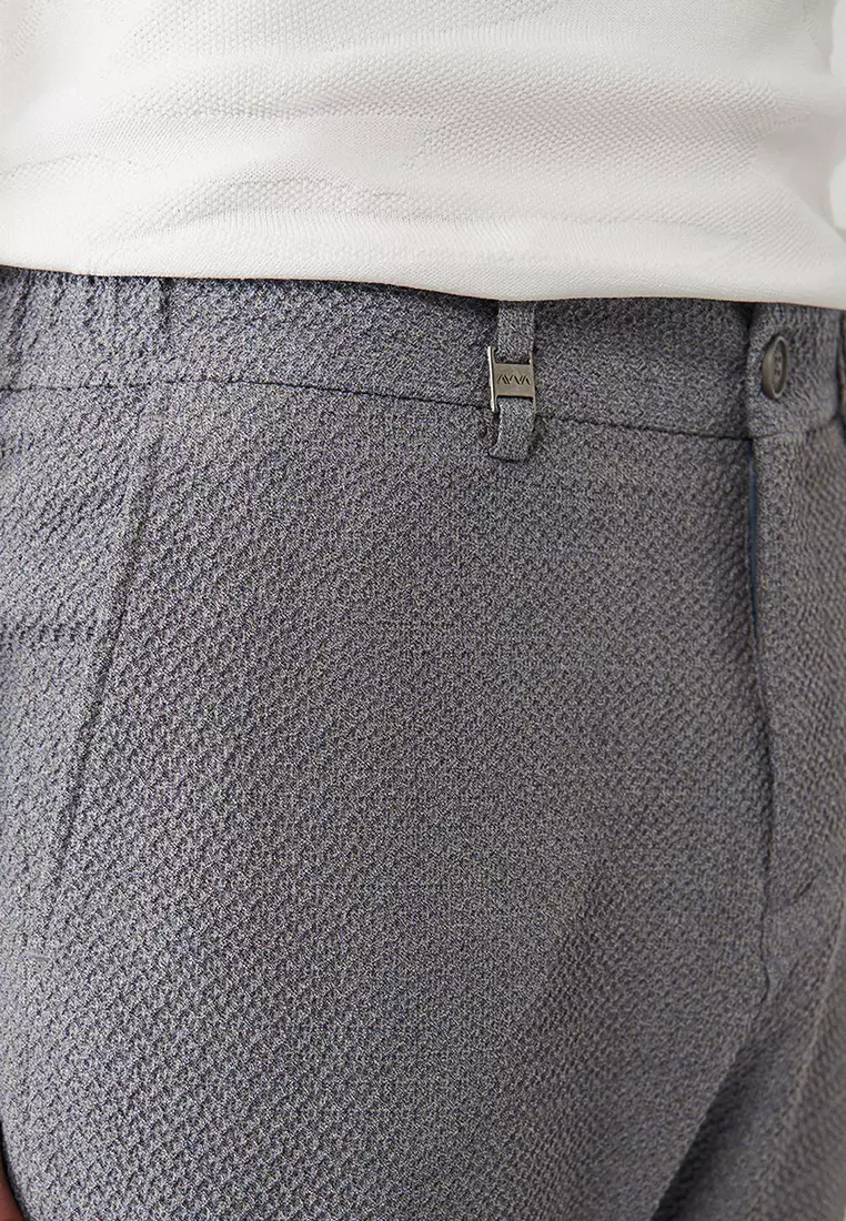 Men's Gray 360 Degree Flexible Side Waist Elastic Suit Trousers A32Y3223