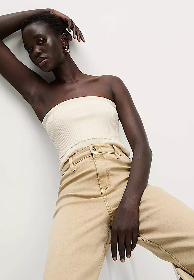 Ribbed Slim Fit Crop Bardot Top