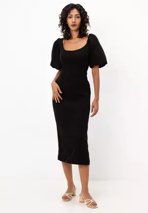 knee length dresses for ladies Rent Asos Design Halter Mesh Insert Corset Corsage Midi Pencil Dress In  Black main image 0