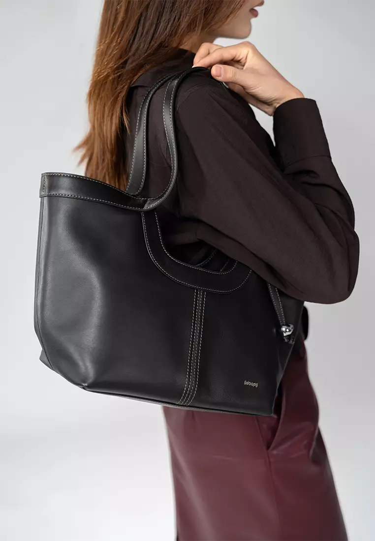 Scoop Top Basket Tote Bag - Black