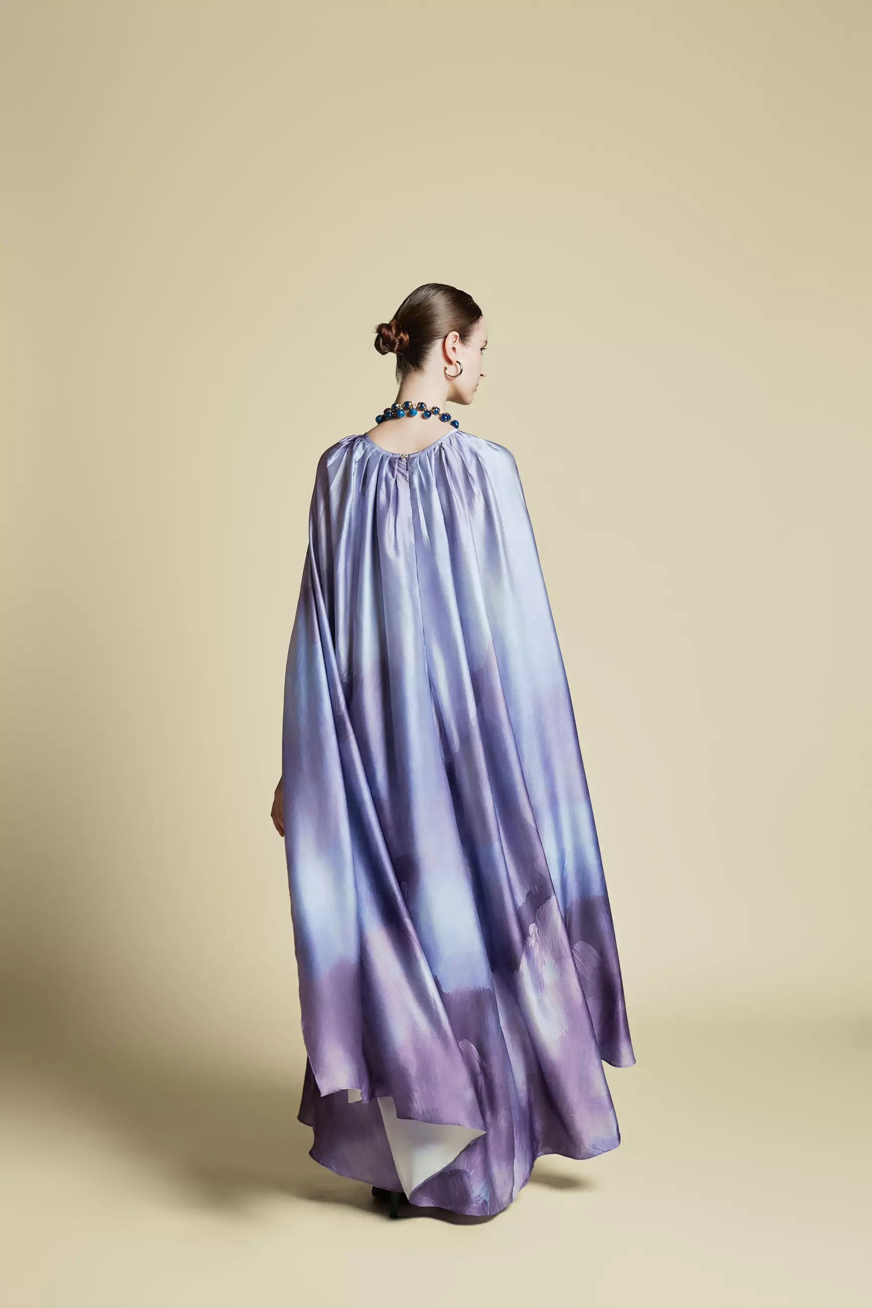 Demure Signature - Cape Kaftan in Italian silk Twill Abstract Purple - Dress