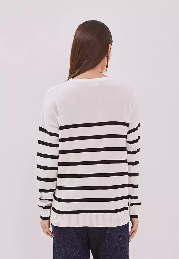 DUST Sweater Rajut Stripe Nesta Putih (D. 71716)