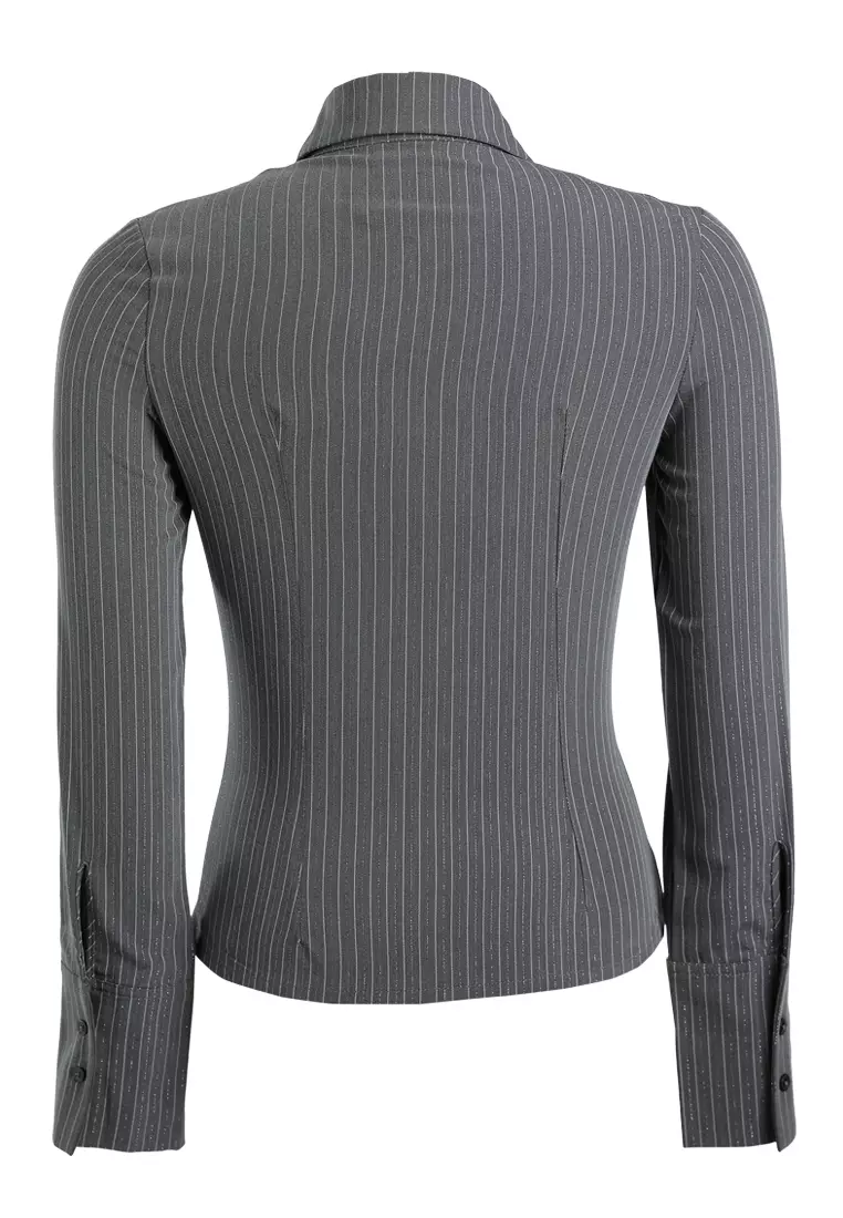 Tailored Glitter Pinstripe Button-Down Shirt