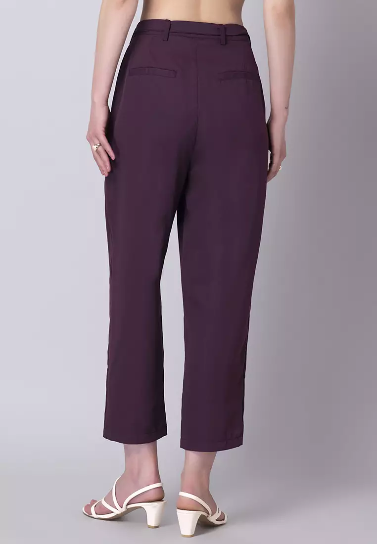 Plum High Waist Straight Fit Trousers