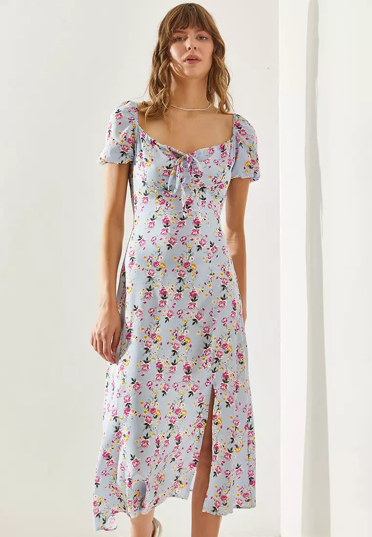 Collar Tie Detail Floral Dress