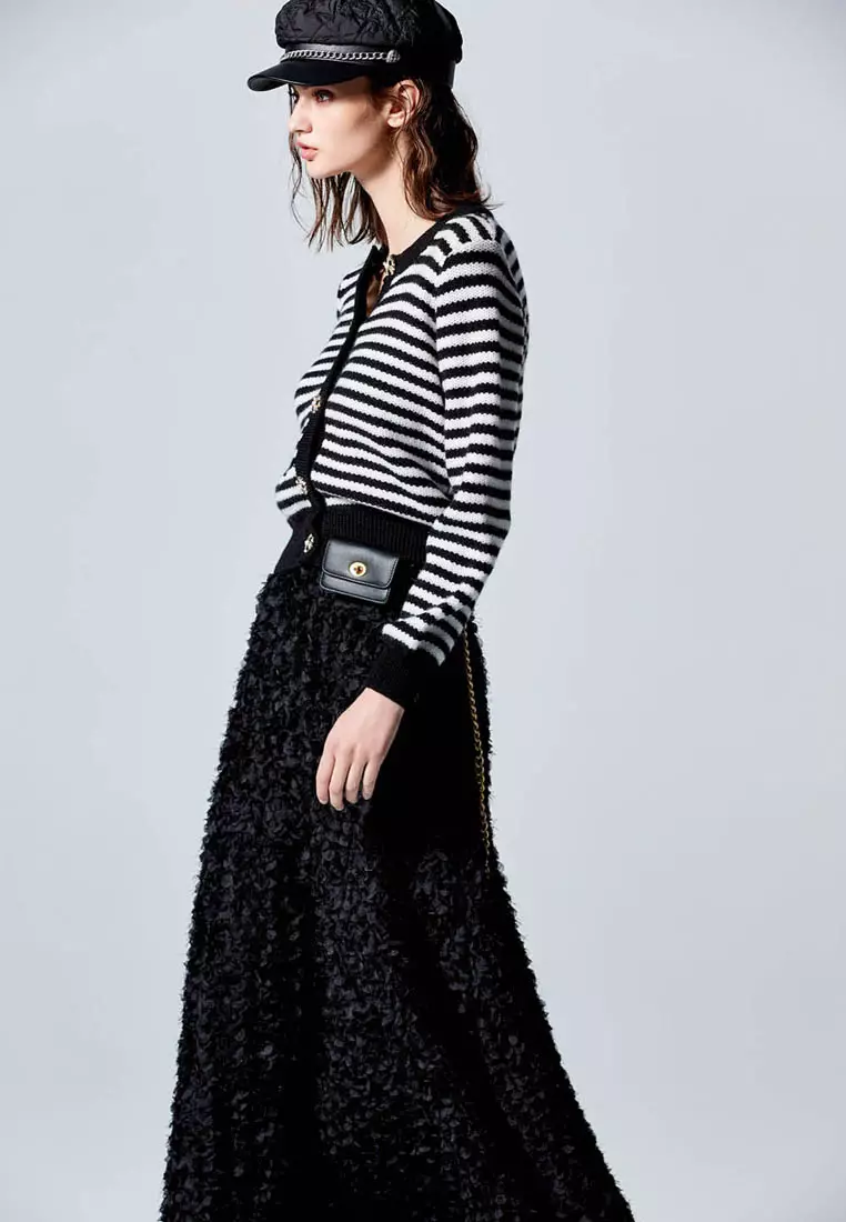 Black White Stripe Long Sleeve Knit Top