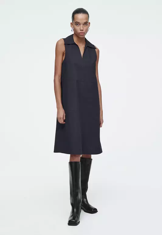 Open-Collar Linen-Blend Dress