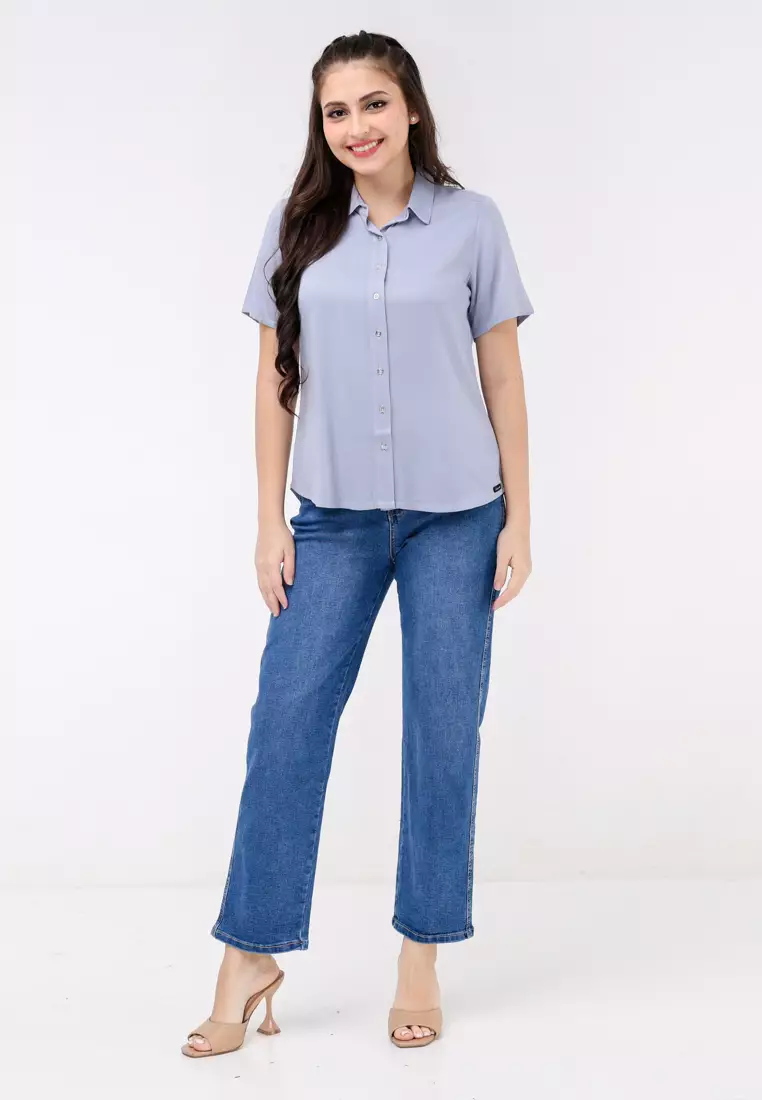 Single Twill Woven Short Sleeves Blouse