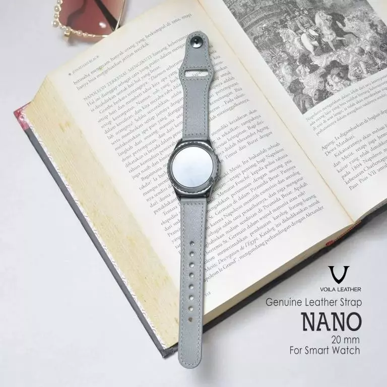 Voila Nano Genuine Leather Unisex Strap for Smart Watch 20 mm Grey