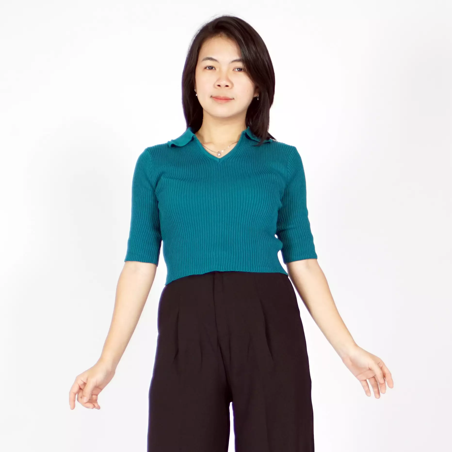  HANA Knit Crop Top Atasan Crop Rajut CropTop Rajut Gaya Korea - Emerald
