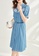 OUNIXUE blue Elegant Ol Stand Collar Floral Dress (With Belt) B6845AA122020AGS_4