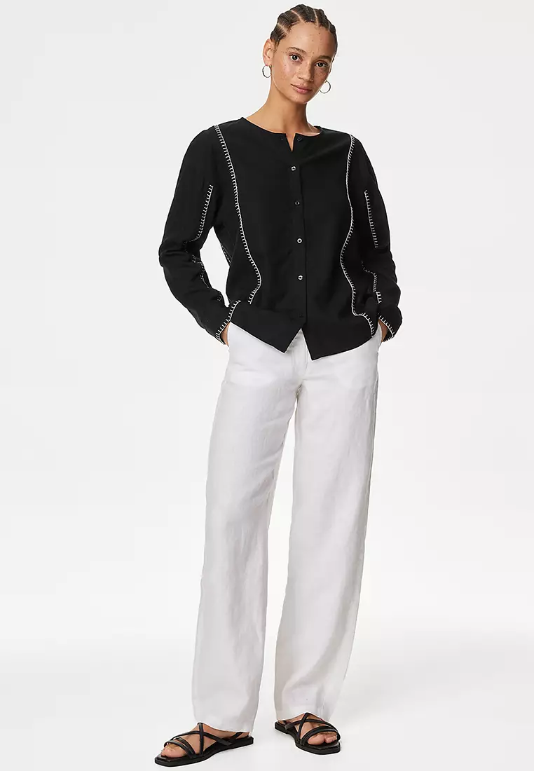 Linen Rich Stitch Detail Shirt