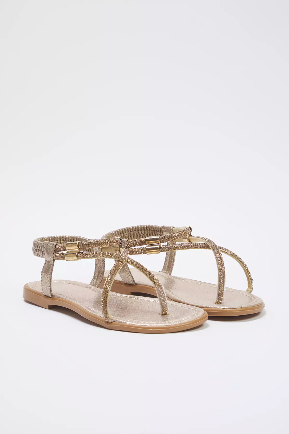 Ankle Strap Sandals with Gold Stones
