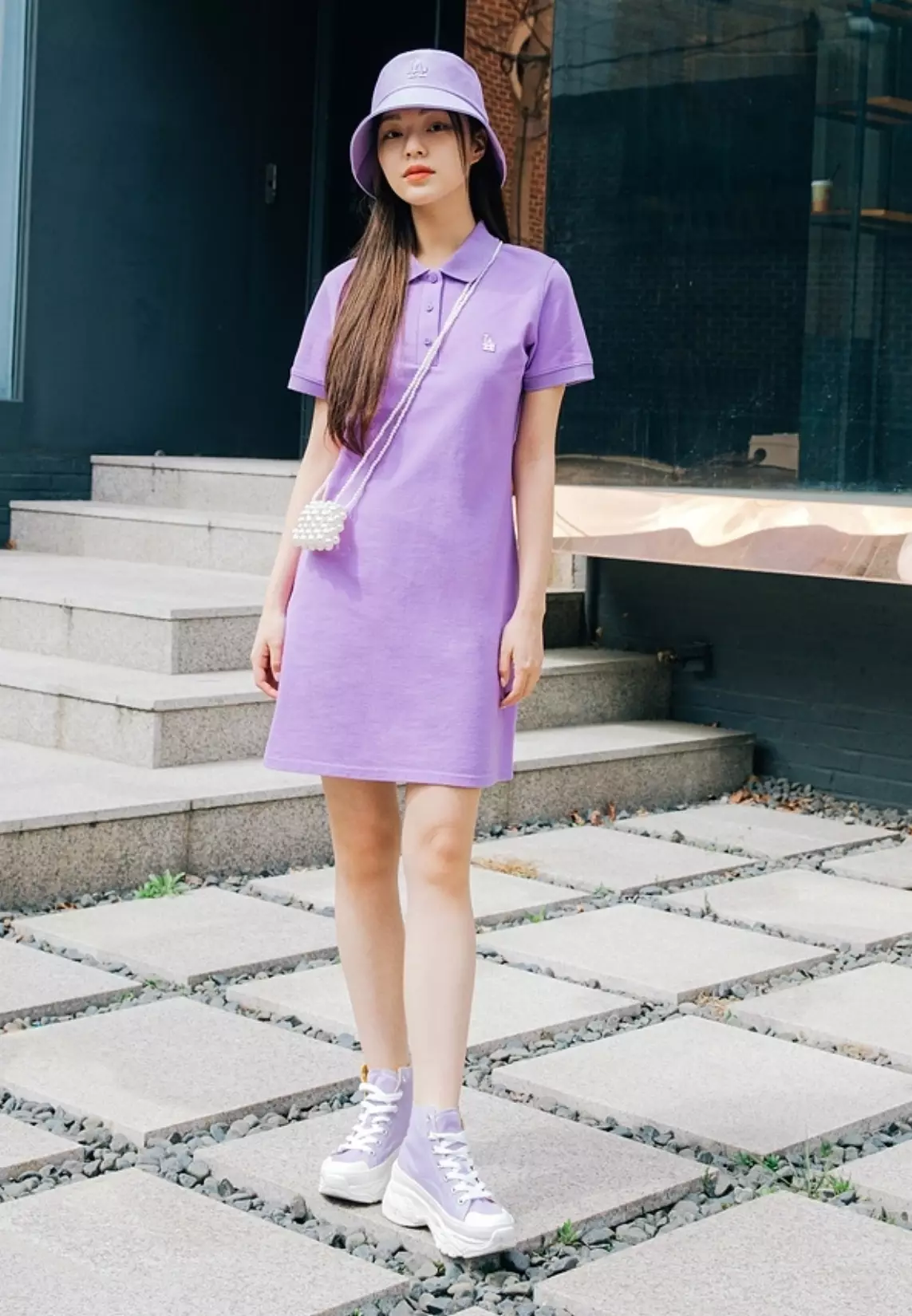 MLB korea■新作*W'S CLASSIC MONOGRAM SLIM-FIT PIQUE DRESS MLB Monotive Monogram Pique Dress LA Dodgers Sky Blue