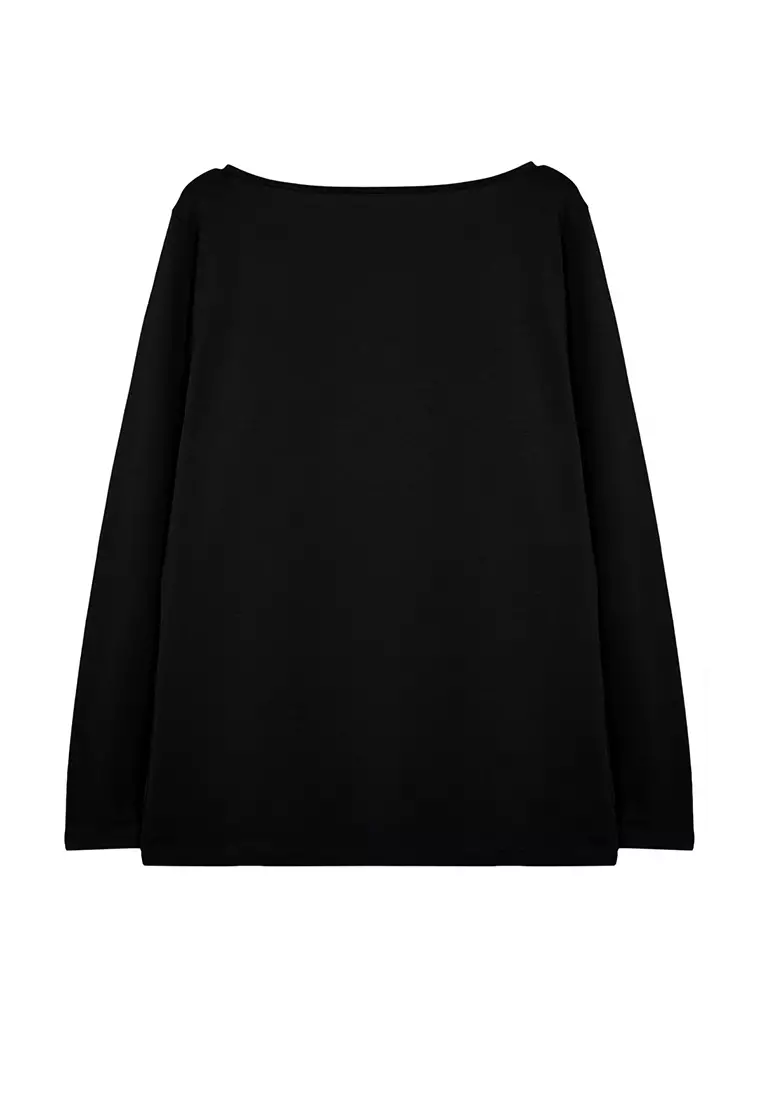 Black 100% Cotton Body-Fitting Long Sleeve Plus Size T-Shirt Tbbaw25Bf00000